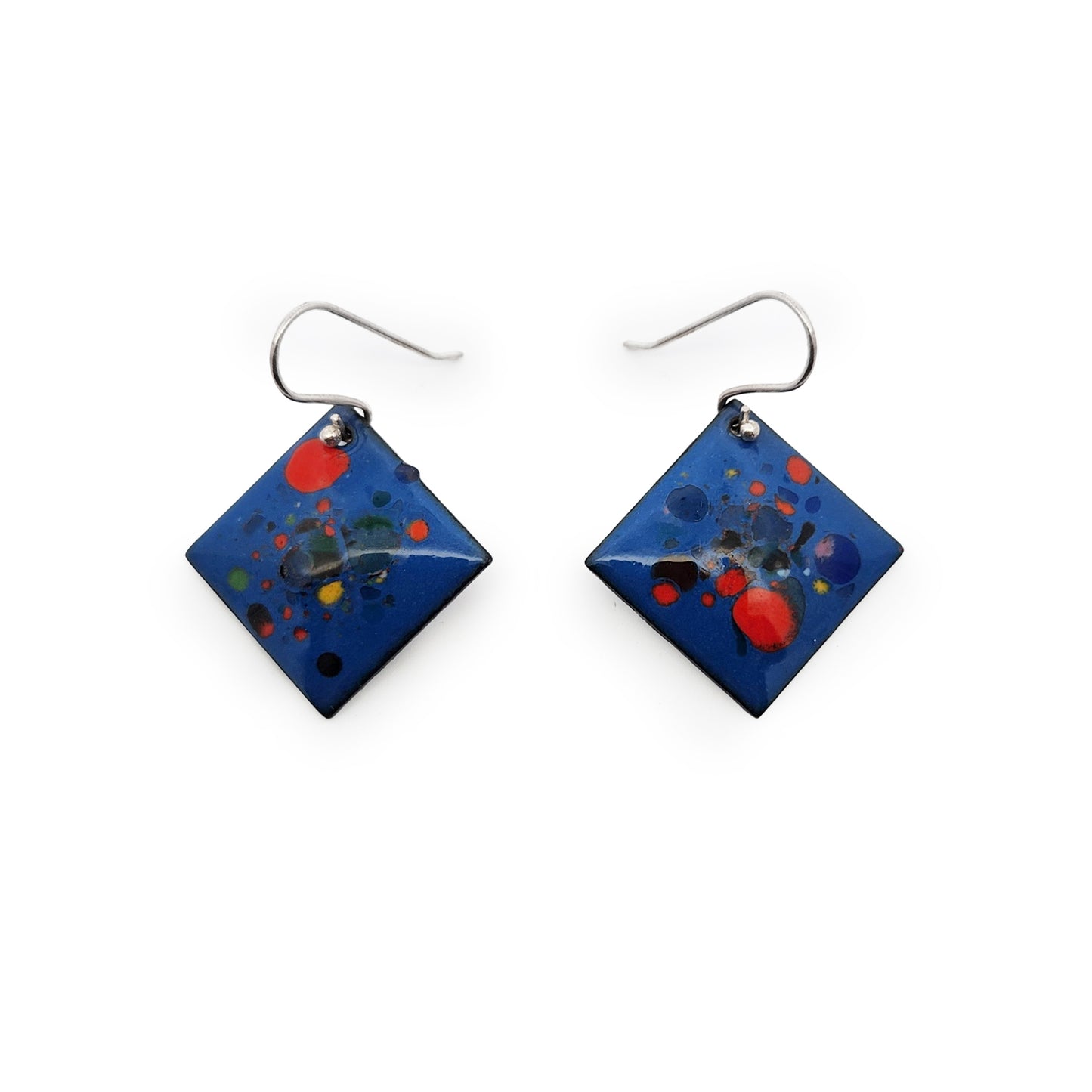 Square Blue Enamel Confetti Earrings