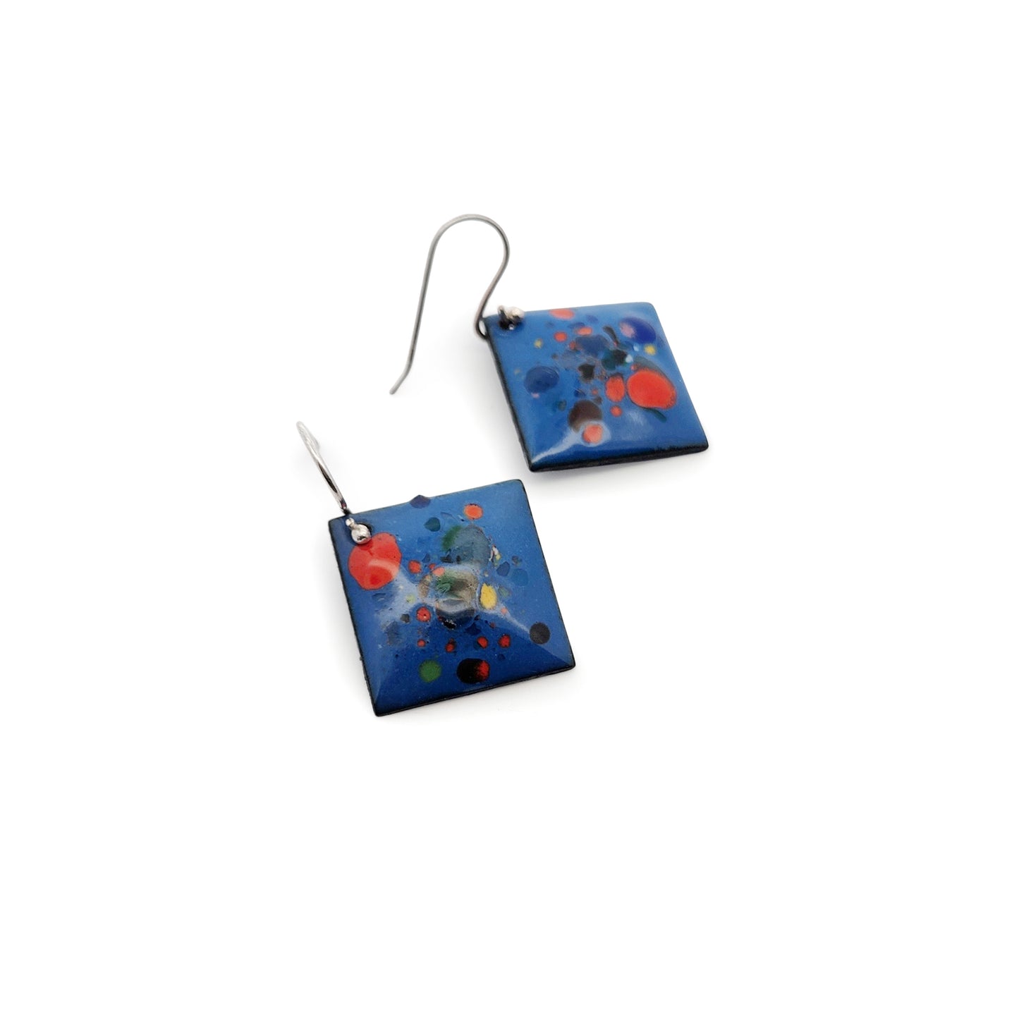 Square Blue Enamel Confetti Earrings