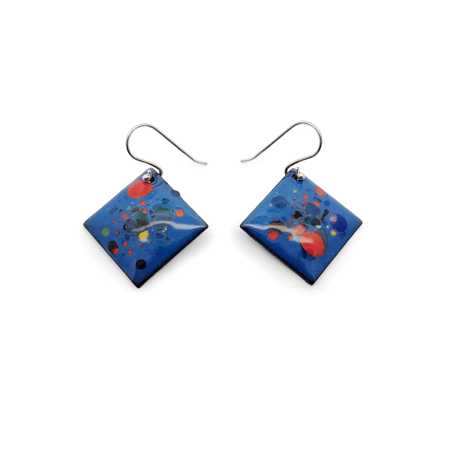 Square Blue Enamel Confetti Earrings
