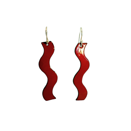 Squiggly Red Enamel Earrings