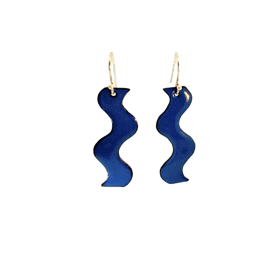 Squiggly Blue Enamel Earrings