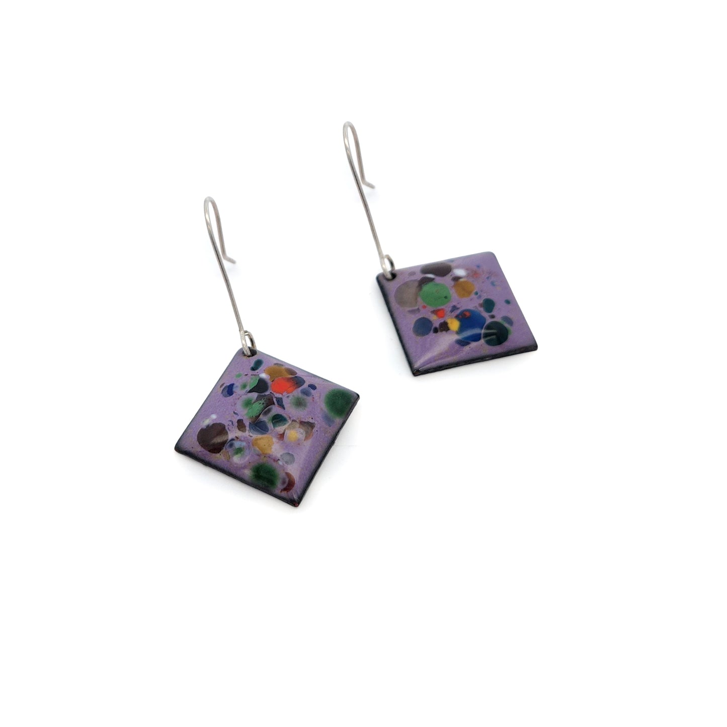 Long Square Purple Enamel Confetti Earrings