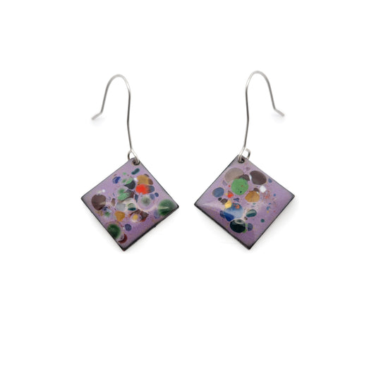 Long Square Purple Enamel Confetti Earrings