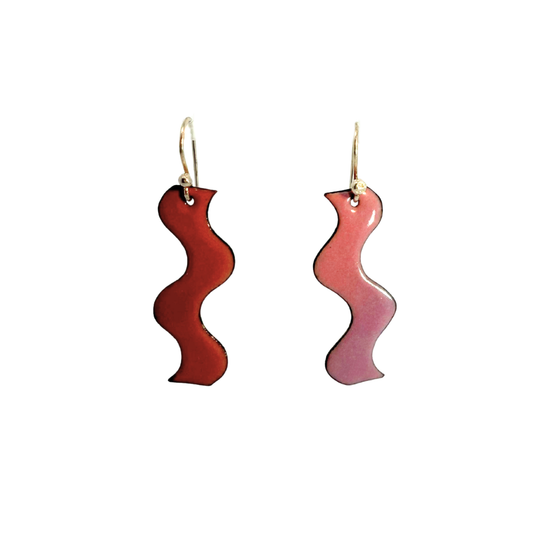 Squiggly Pink Enamel Earrings