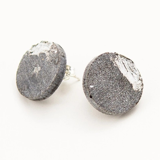 Silver Leaf Fractured Concrete Earrings