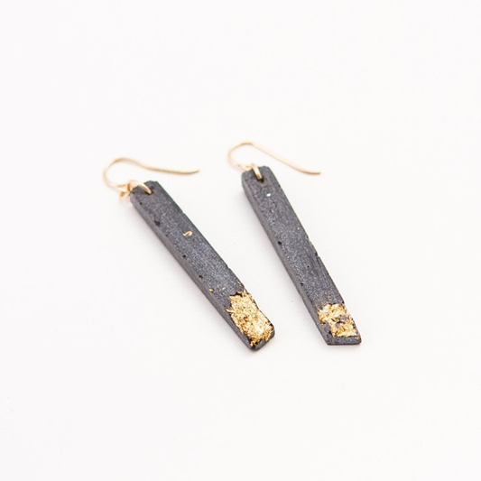 Gold Leaf Skinny Fractured Concrete Earrings