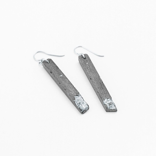 Silver Leaf Skinny Fractured Concrete Earrings