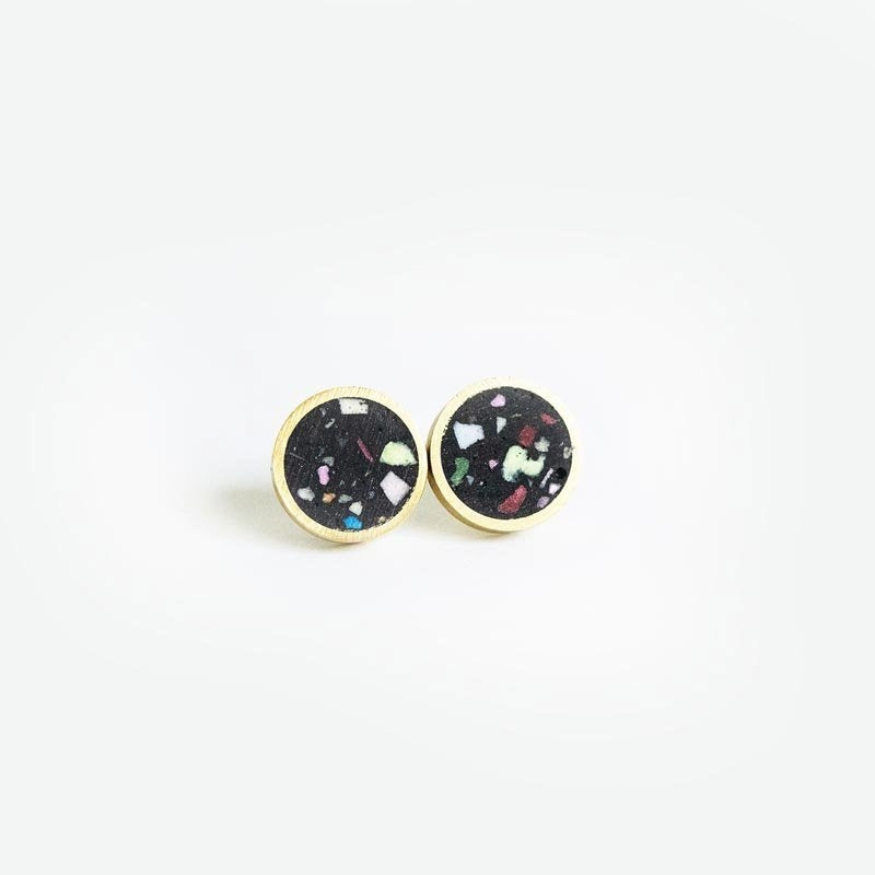 Concrete Confetti Brass Studs - Black