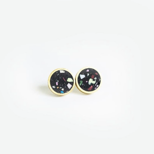 Concrete Confetti Brass Studs - Black