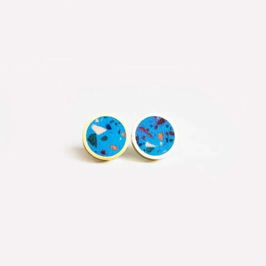 Small Blue Concrete Confetti Brass Studs