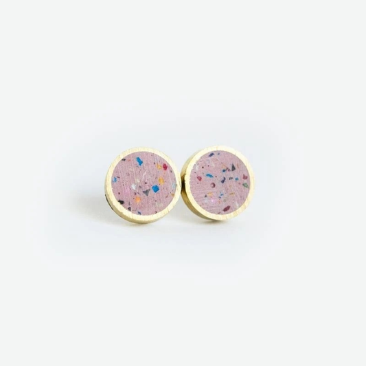 Small Pink Concrete Confetti Brass Studs