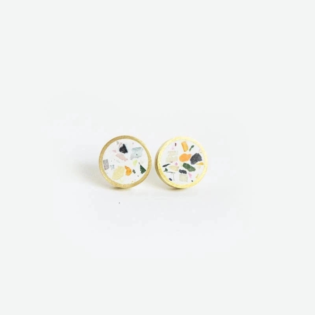 Small White Concrete Confetti Brass Studs