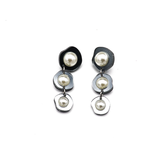 Reflective Silver Pearl Drop Earrings