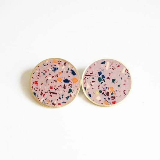 XL Pink Confetti Brass Concrete Studs