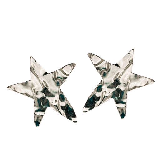 Silver Molten Star Stud Earrings