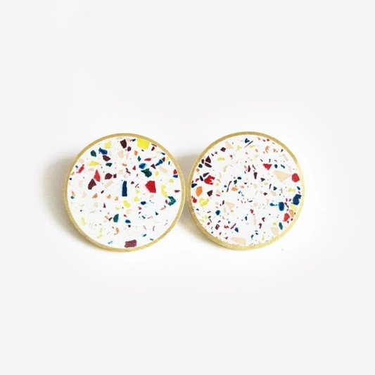 XL White Brass Concrete Confetti Studs