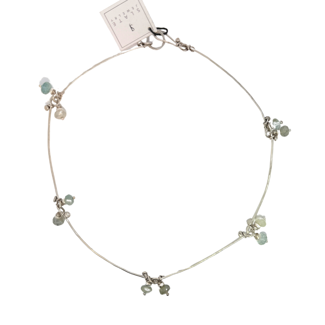 Silver Necklace with Beaded Aqua