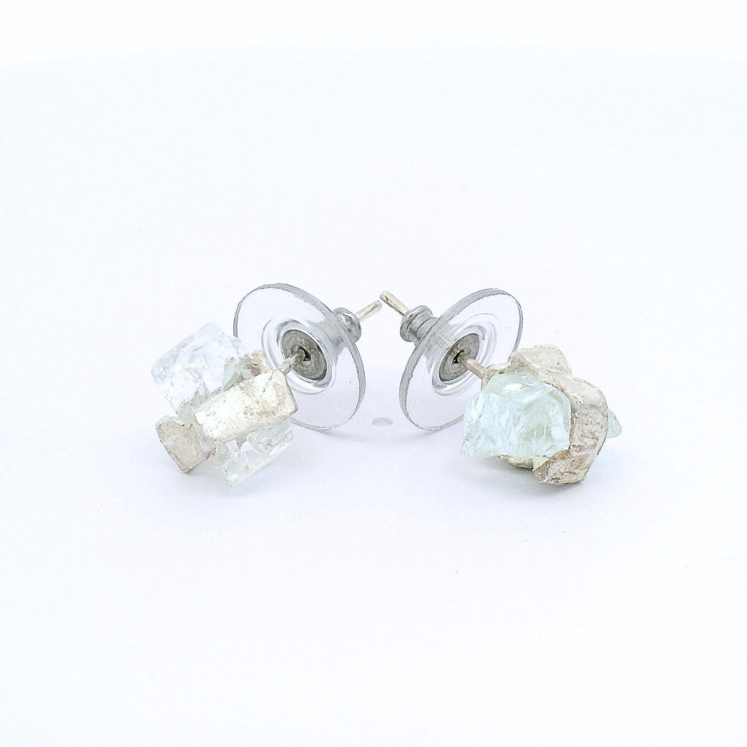 Sterling Silver Bus Stop Glass Stud Earrings