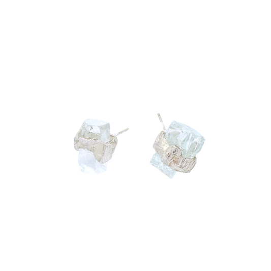 Sterling Silver Bus Stop Glass Stud Earrings