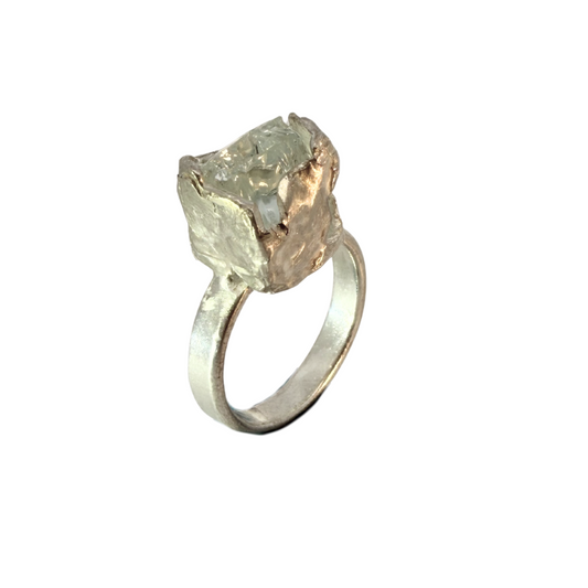 Sterling Silver Ring with Rough Glass