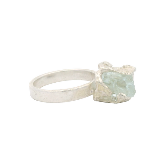 Silver Bus Stop Glass Ring Size 9