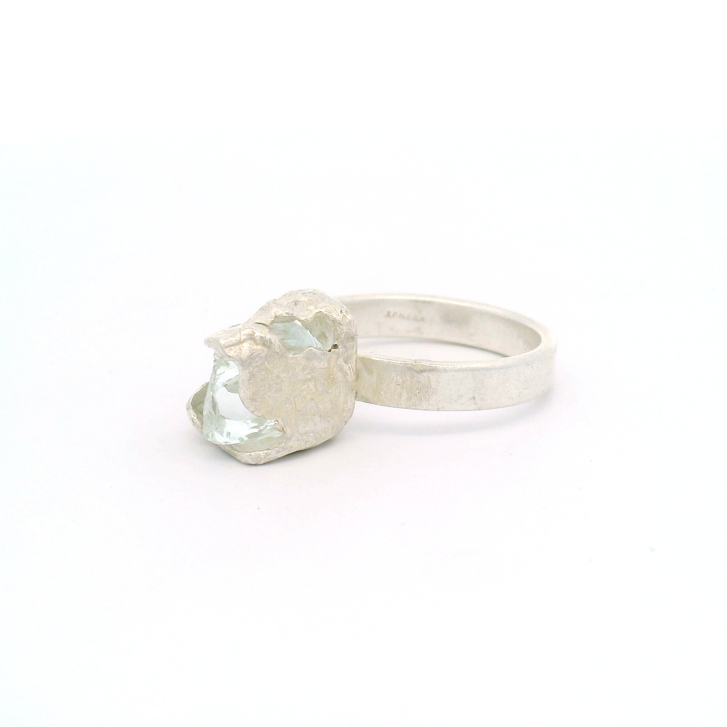 Silver Bus Stop Glass Ring Size 9