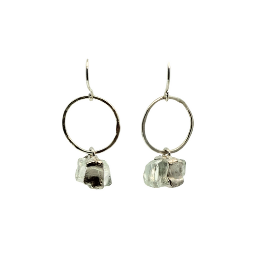 Sterling Silver Hoop & Exposed Glass Earrings