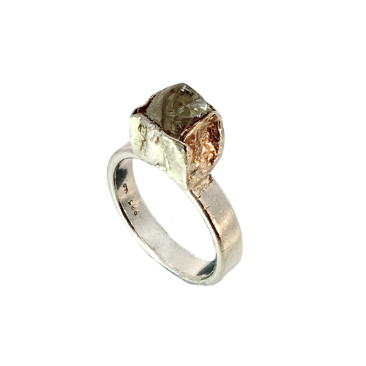 Small Sterling Silver Ring with Rough Glass
