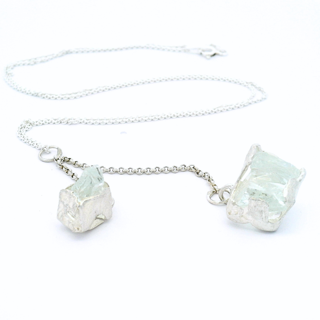 Sterling Silver Bus Stop Glass Double Pendant