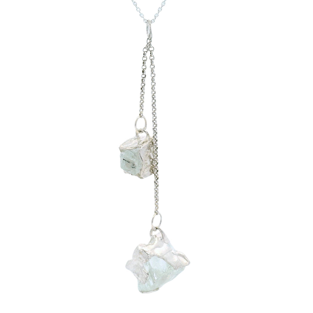 Sterling Silver Bus Stop Glass Double Pendant