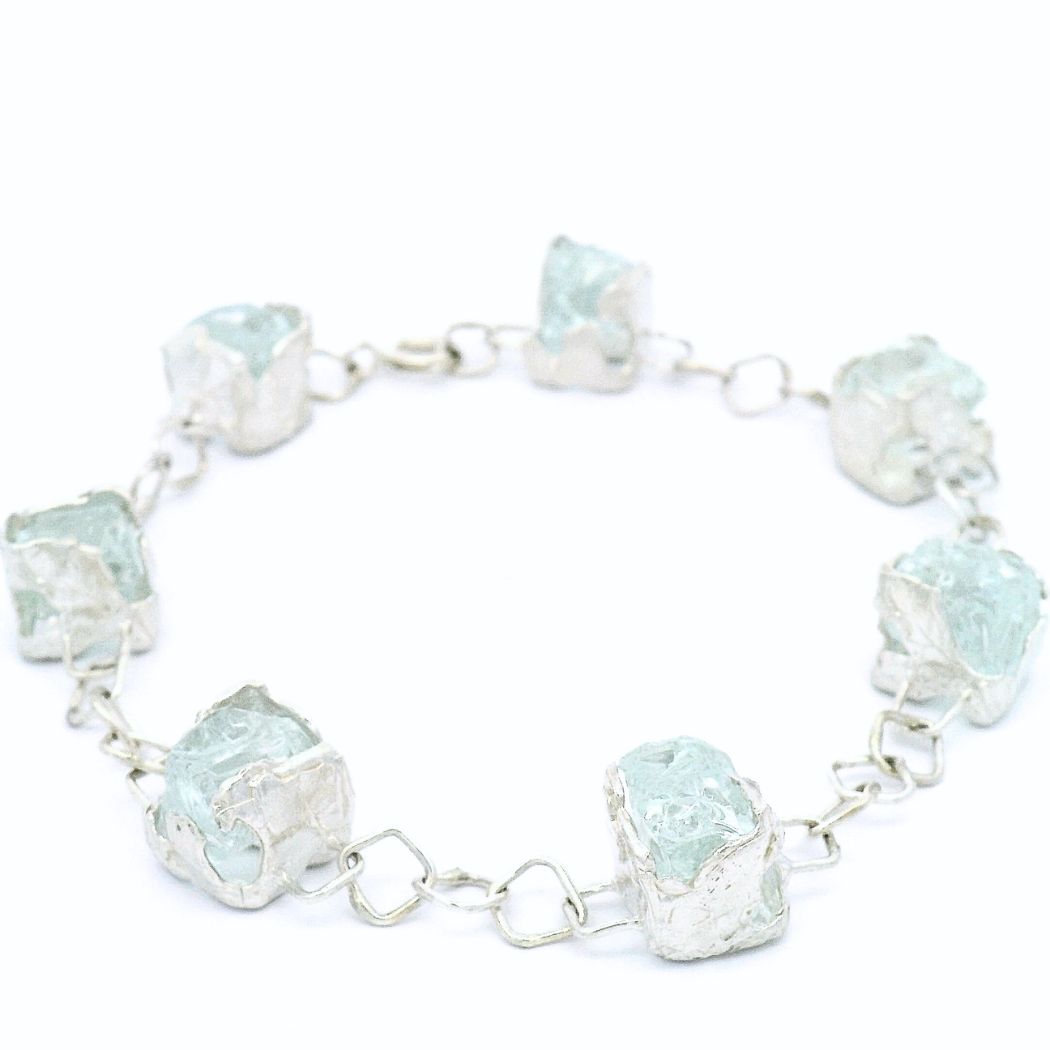 Sterling Silver Bus Stop Glass 7 Charm Bracelet