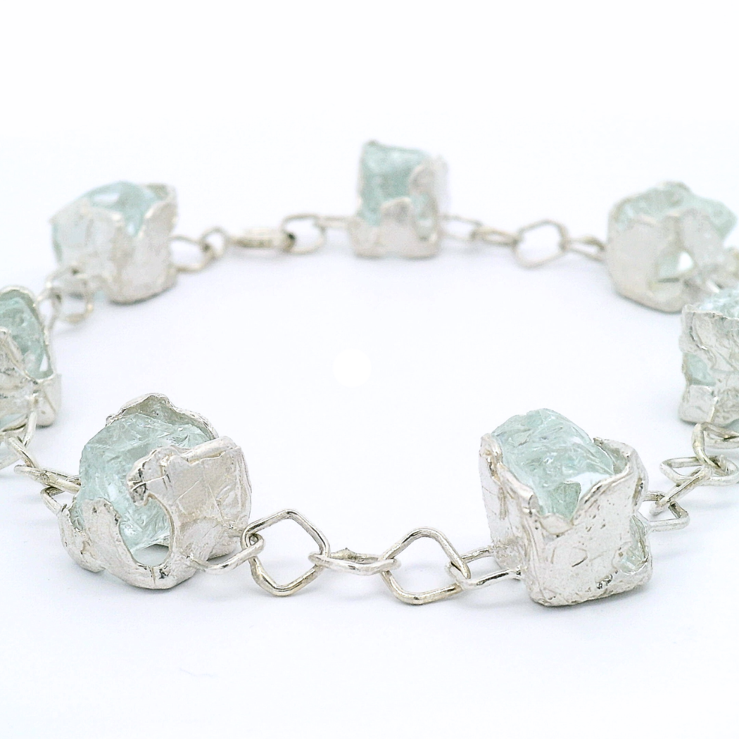 Sterling Silver Bus Stop Glass 7 Charm Bracelet