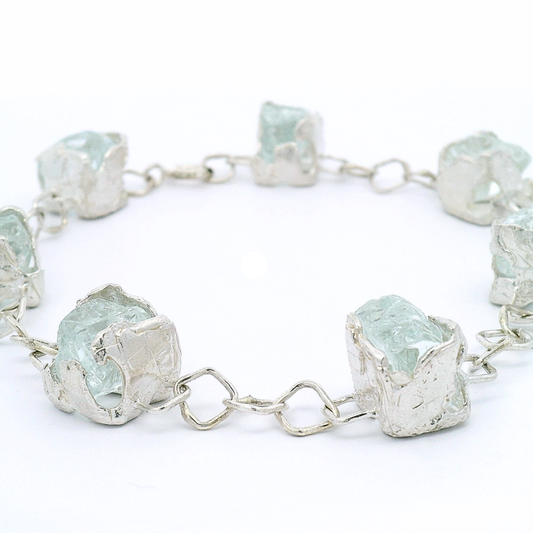 Sterling Silver Bus Stop Glass 7 Charm Bracelet