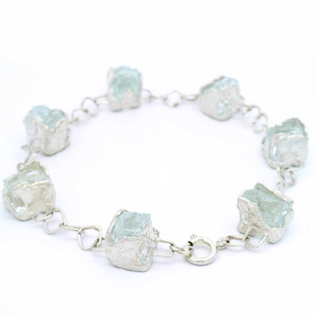 Sterling Silver Bus Stop Glass 7 Charm Bracelet