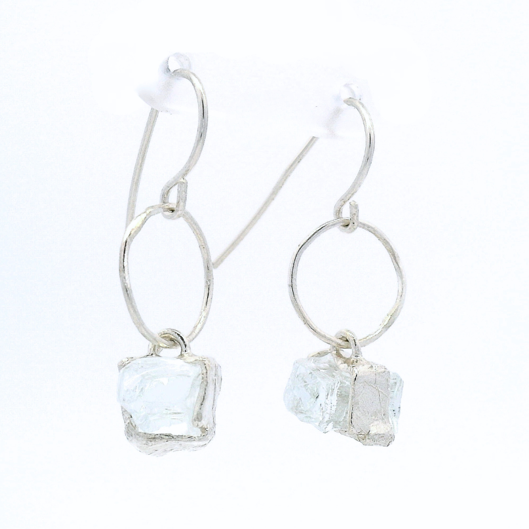 Sterling Silver Bus Stop Glass Hoop Earrings