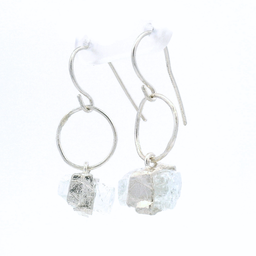 Sterling Silver Bus Stop Glass Hoop Earrings
