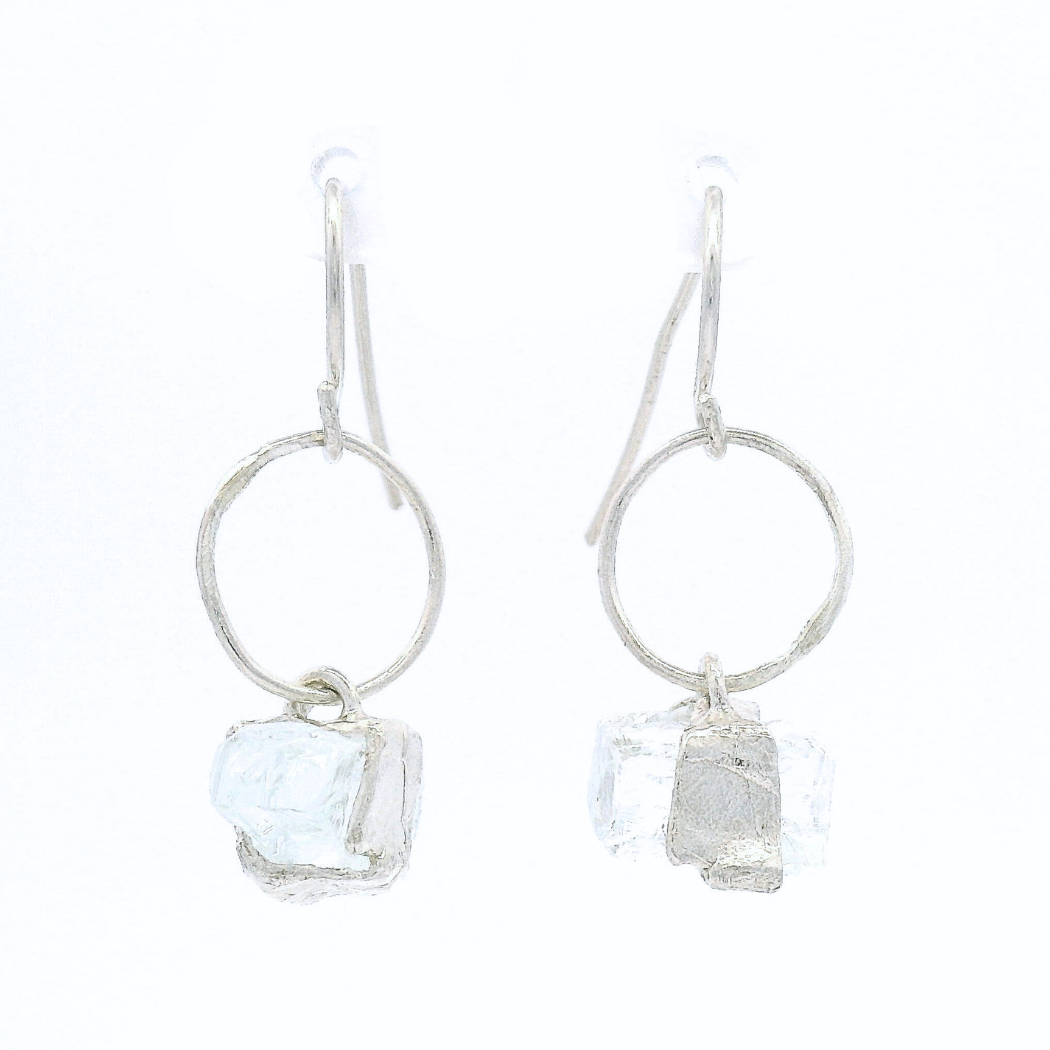 Sterling Silver Bus Stop Glass Hoop Earrings