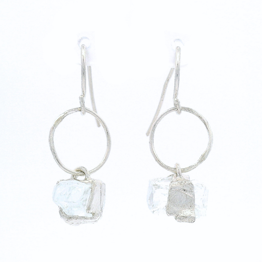 Sterling Silver Bus Stop Glass Hoop Earrings