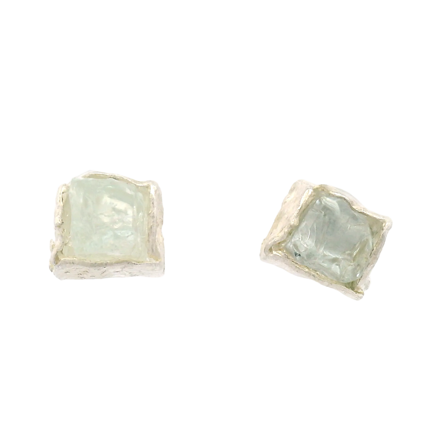Silver Bus Stop Cube Stud Earrings