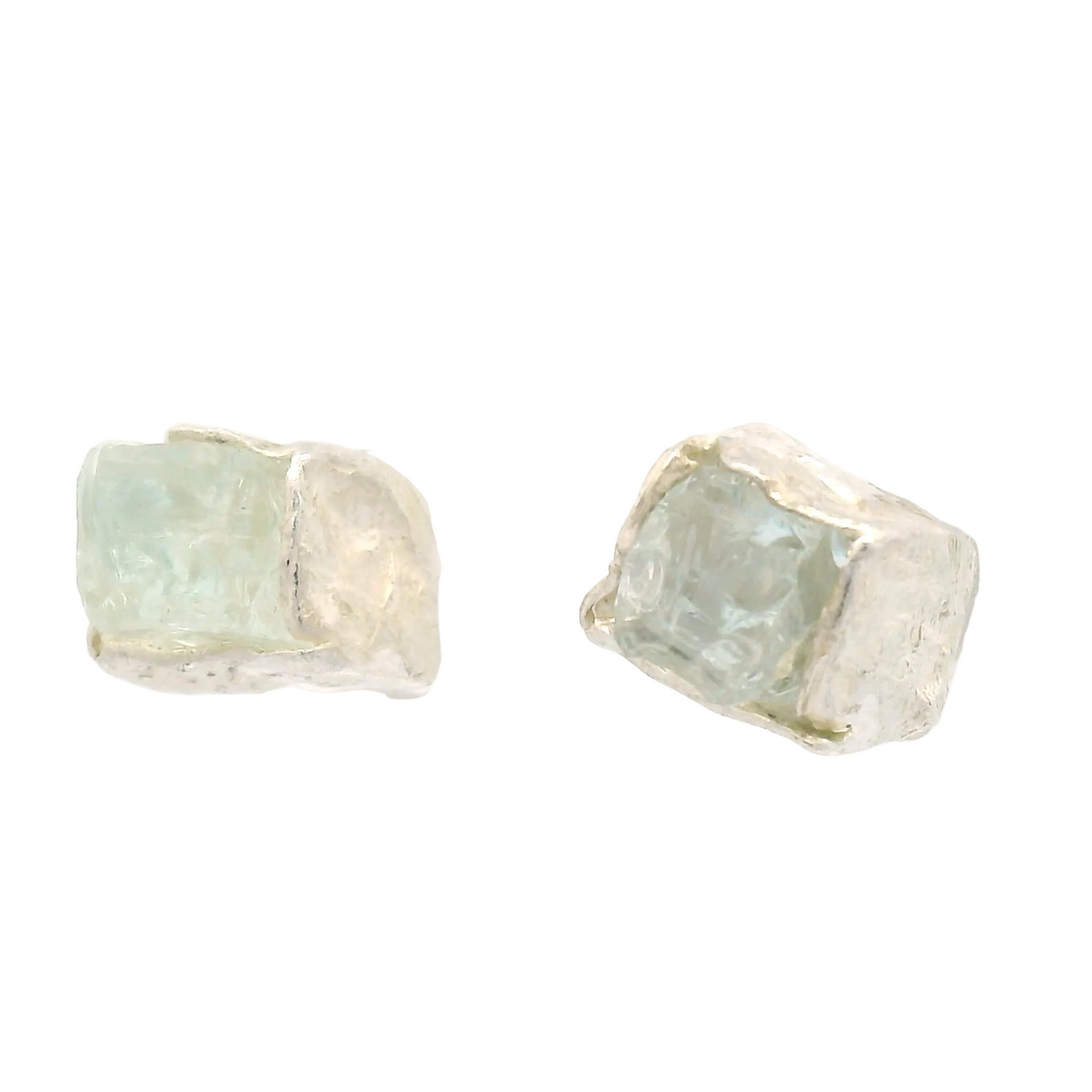 Silver Bus Stop Cube Stud Earrings