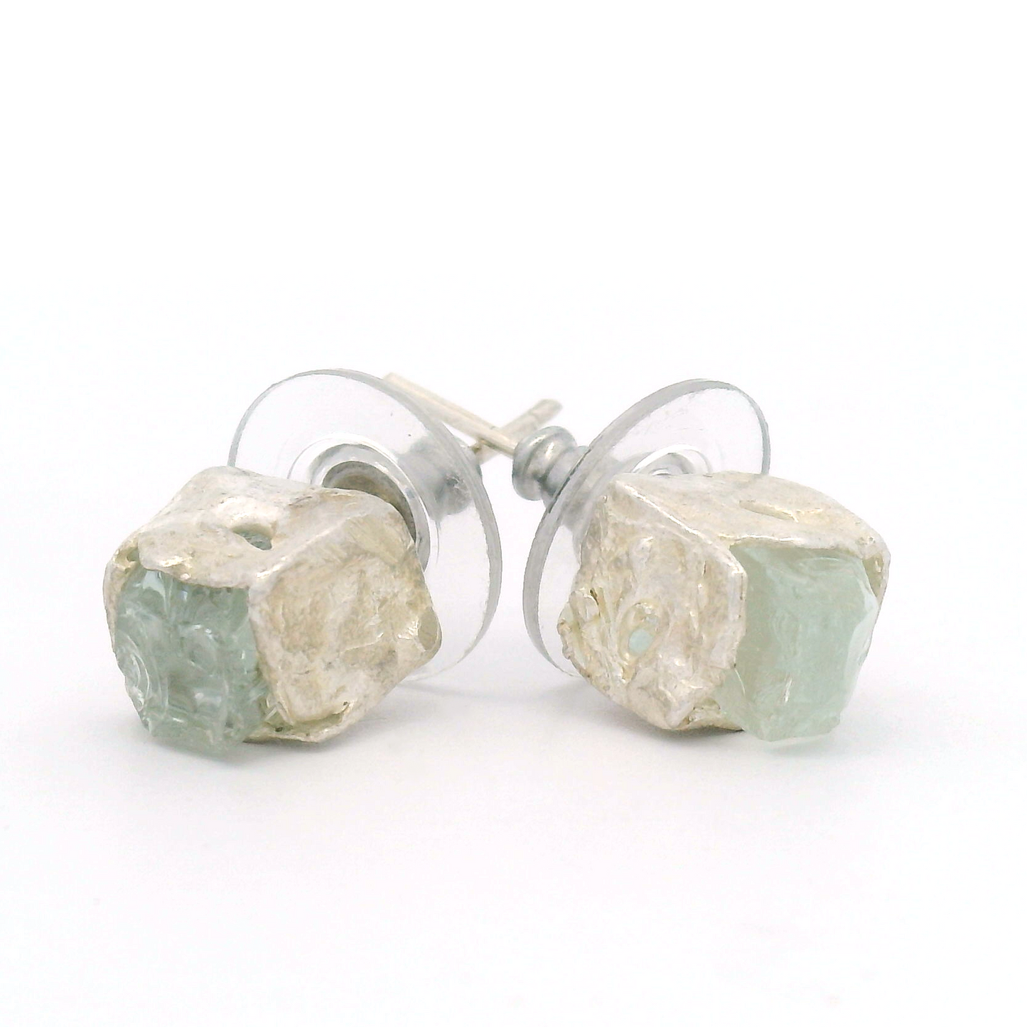 Silver Bus Stop Cube Stud Earrings