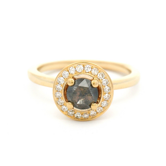 14k Yellow Engagement Ring with 0.36ct Rose-Cut Diamond and Accent Diamond Halos