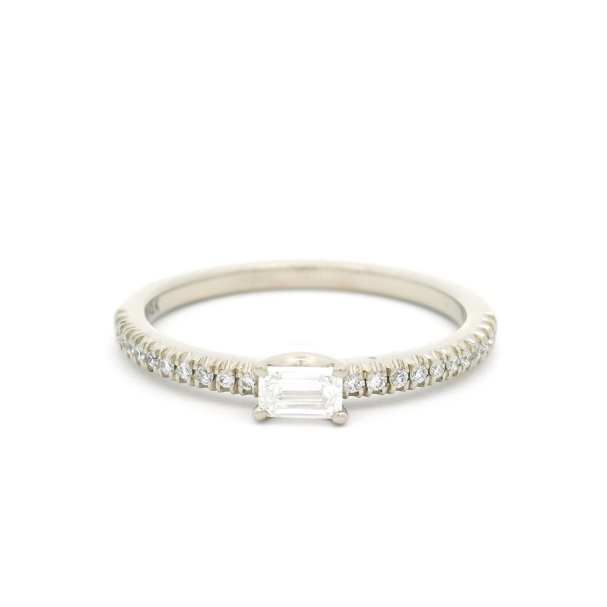 14k White Ring with 0.15ct Lab-Grown Emerald-Cut Diamond and Accent Lab Diamonds