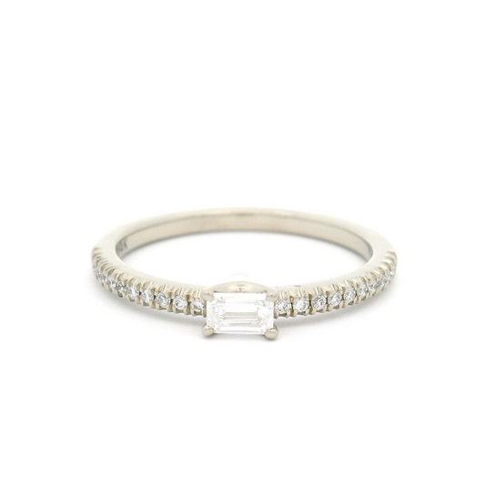 14k White Ring with 0.15ct Lab-Grown Emerald-Cut Diamond and Accent Lab Diamonds