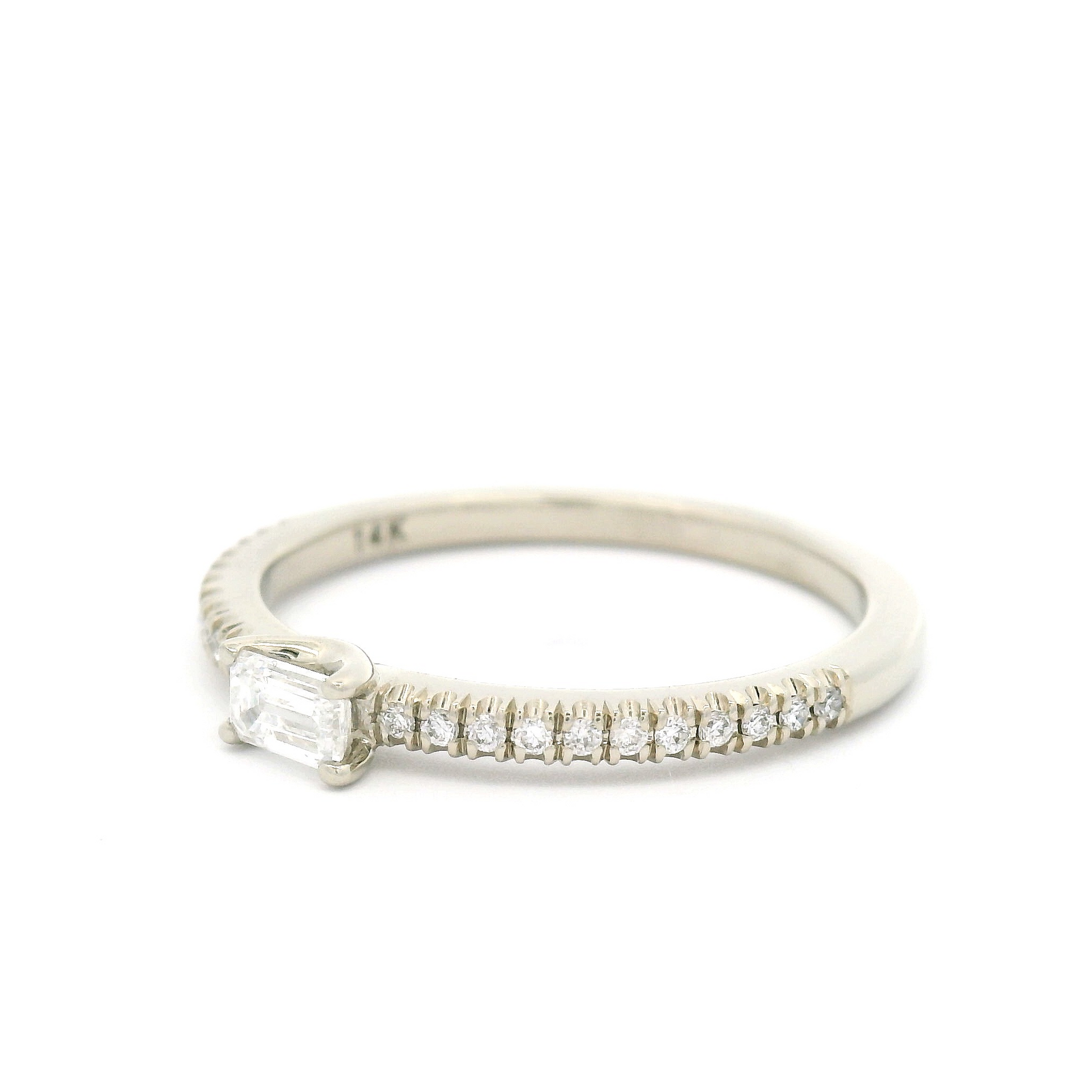 14k White Ring with 0.15ct Lab-Grown Emerald-Cut Diamond and Accent Lab Diamonds