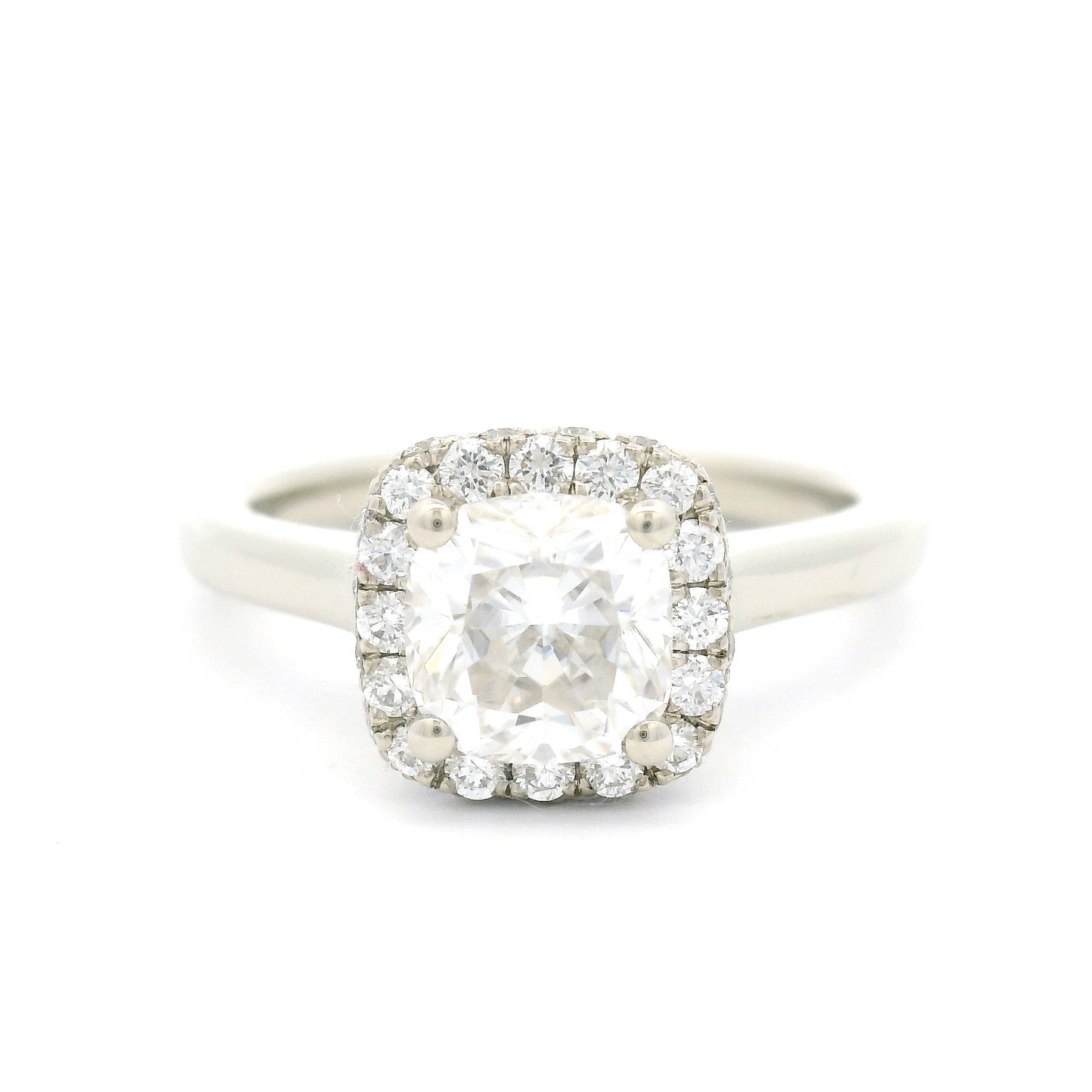 14k White Engagement Ring with 1.1ct Moissanite and Accent Double-Sided Diamond Halo