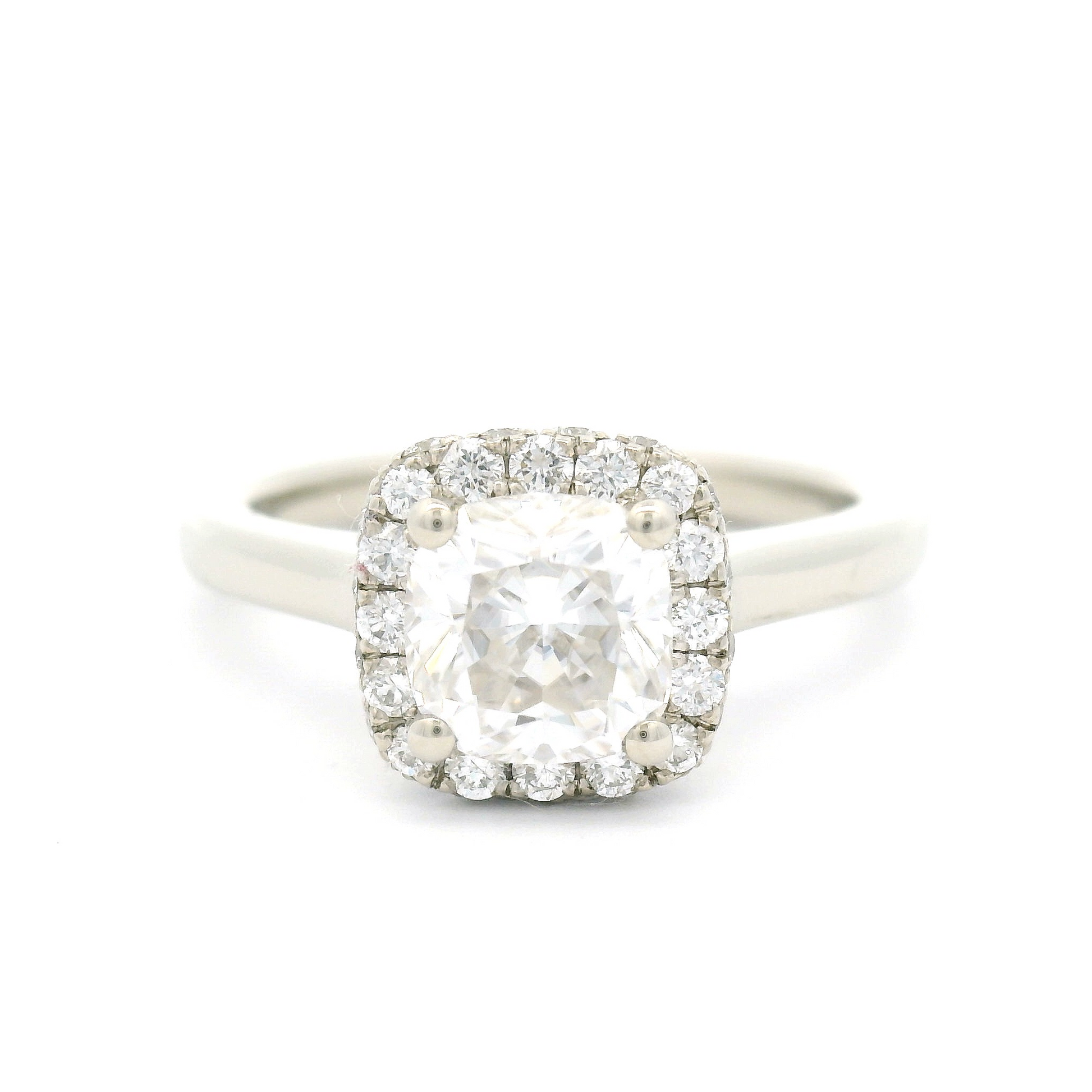 14k White Engagement Ring with 1.1ct Moissanite and Accent Double-Sided Diamond Halo
