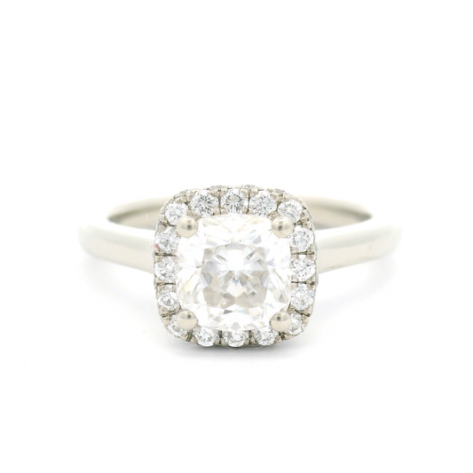 14k White Engagement Ring with 1.1ct Moissanite and Accent Double-Sided Diamond Halo