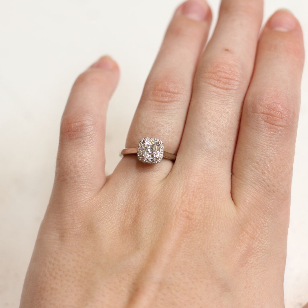 14k White with 1.1ct Moissanite and Diamond Halo Engagement Ring
