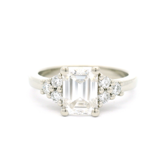 14k White  Engagement Ring with 1.38ct Emerald-Cut Moissanite and Accent Lab-Grown Diamonds